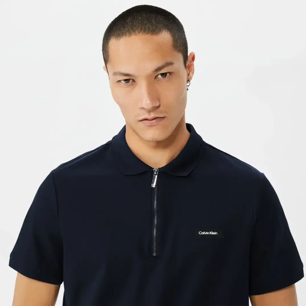 Calvin Klein Smooth Cotton Zip Polo Lacivert - 2