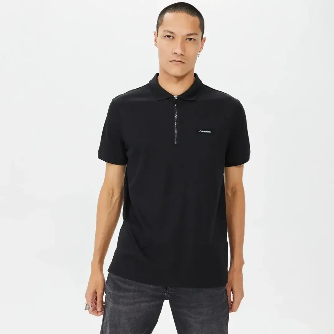 Calvin Klein Smooth Cotton Zip Polo Siyah - 1