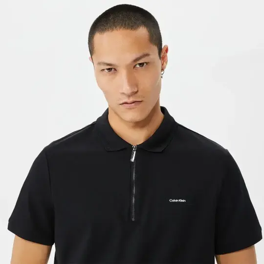 Calvin Klein Smooth Cotton Zip Polo Siyah - 3