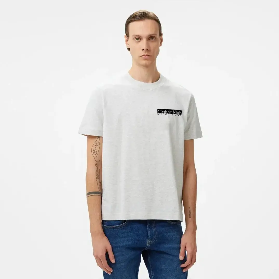 Ny Chest Box Logo T-shirt Gri - 1