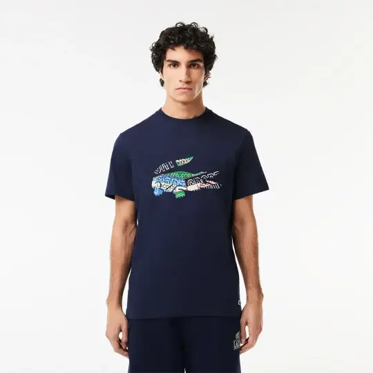 Regular Fit Bisiklet Yaka Baskılı T-Shirt Lacivert