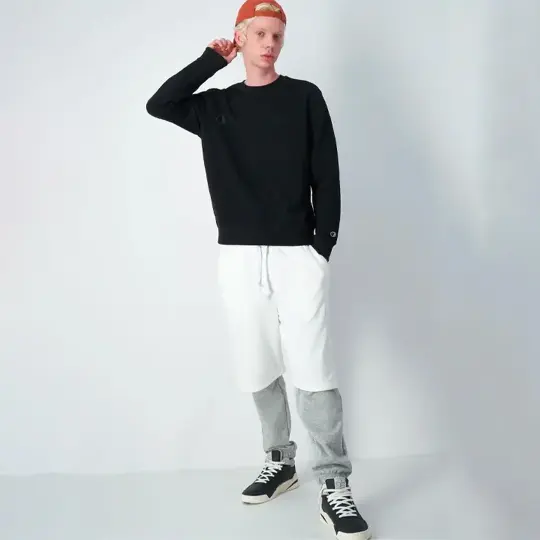 Tonal Embroidery Fleece Sweatshirt Siyah