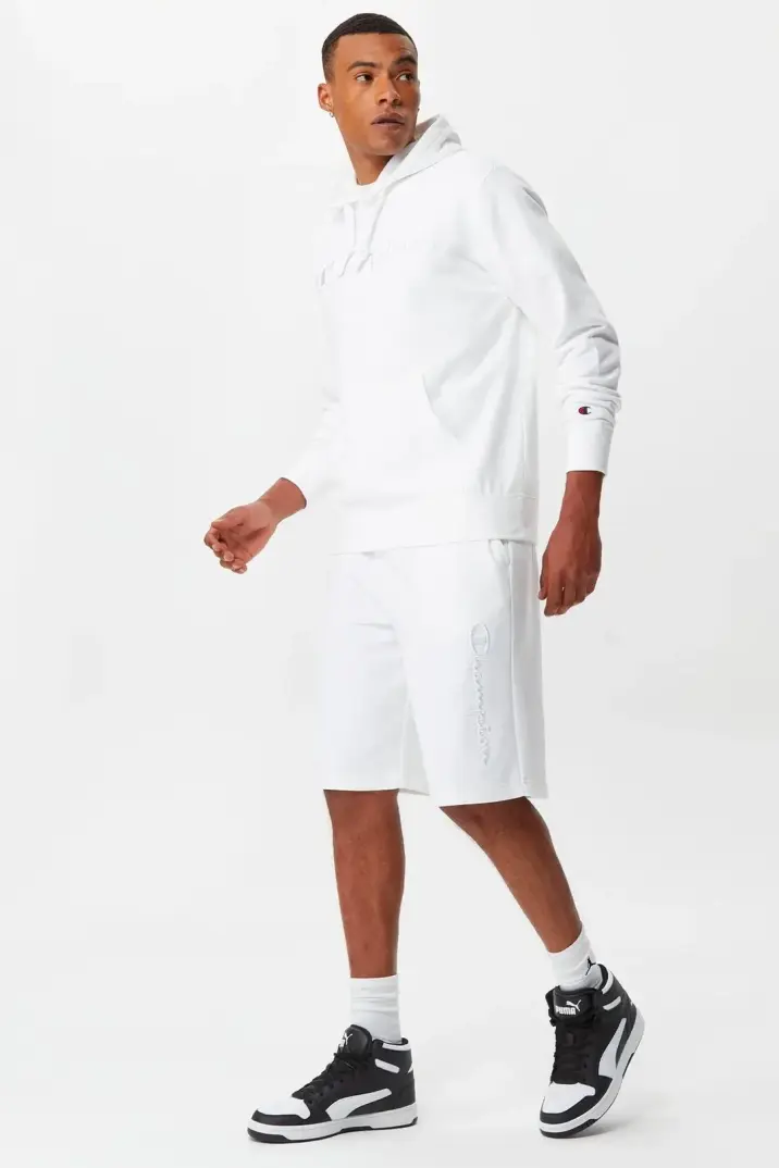 Tonal Embroidery Heavy Cotton Hoodie Beyaz - 4