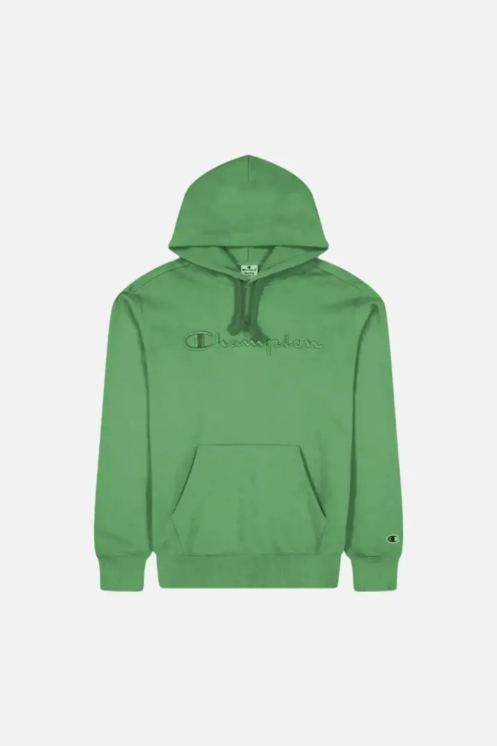 Tonal Embroidery Heavy Cotton Hoodie Yeşil - 1