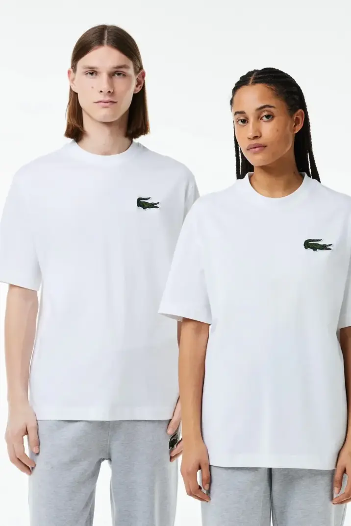 Unisex Loose Fit Large Croc Organic Heavy Tişört Beyaz - 1