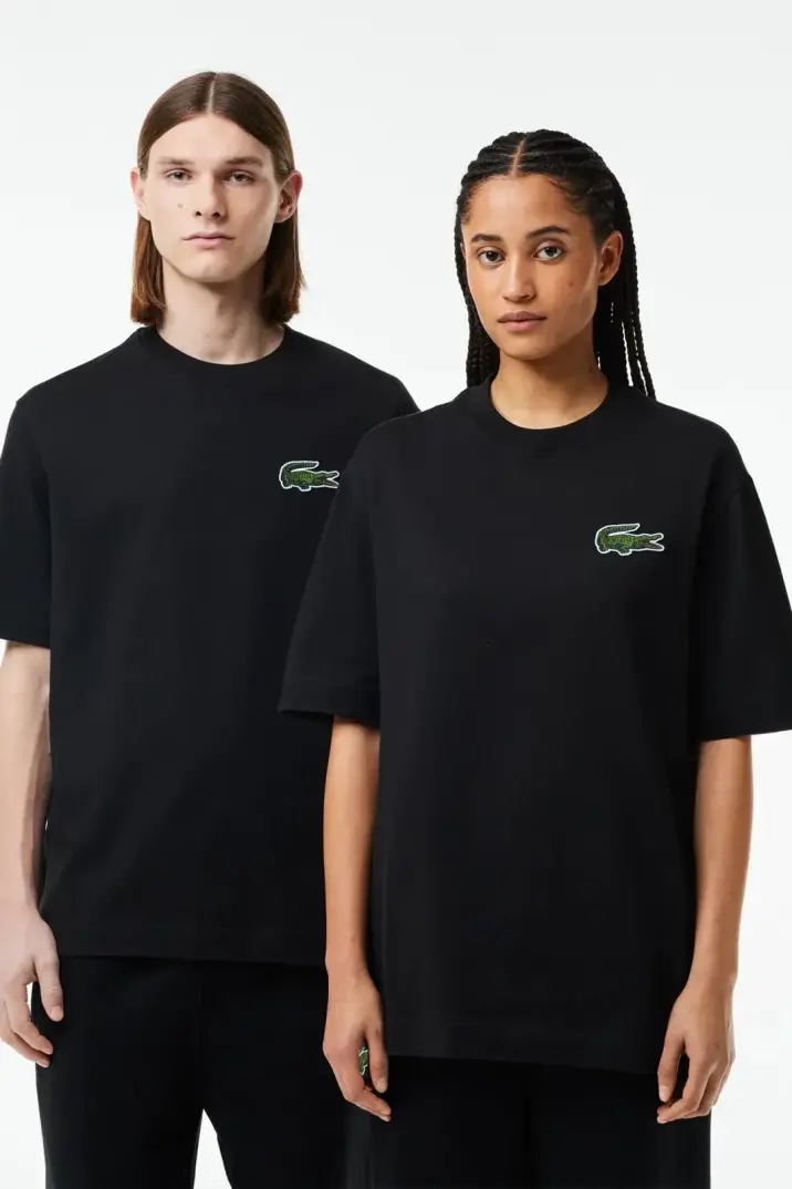 Unisex Loose Fit Large Croc Organic Heavy Tişört Siyah - 1