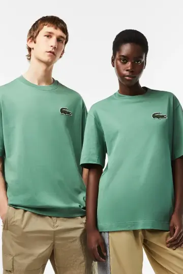 Unisex Loose Fit Large Croc Organic Heavy Tişört Yeşil